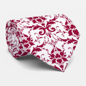 Elegante donkerrood-roze  damast op wit stropdas (Opgerold)