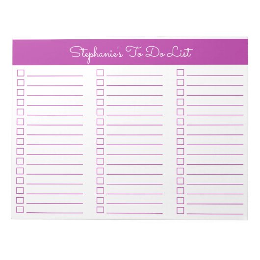 Elegante donkerroze 8.5x11 driekolon checklist notitieblok (Voorkant)