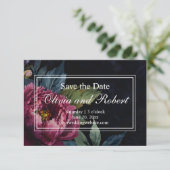 Elegante donkerroze bloemenaquarel save the date (Staand voorkant)