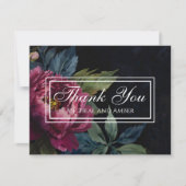 Elegante donkerroze bloemenbruiloft Bedankt kaart (Voorkant)