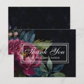 Elegante donkerroze bloemenbruiloft Bedankt kaart (Voorkant / Achterkant)
