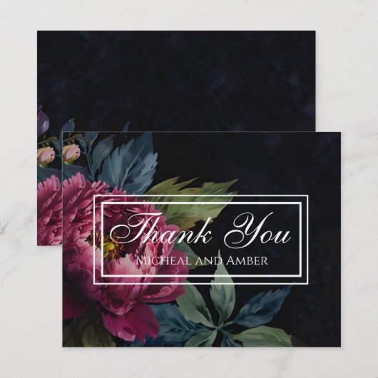 Elegante donkerroze bloemenbruiloft Bedankt kaart (Voorkant / Achterkant)
