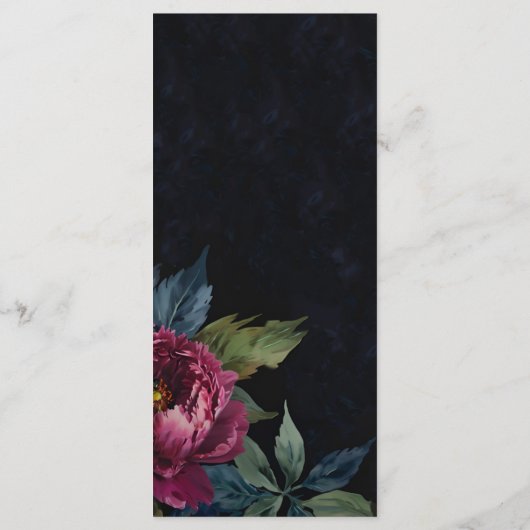 Elegante donkerroze bloemenbruiloft menu (Achterkant)