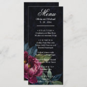 Elegante donkerroze bloemenbruiloft menu (Voorkant / Achterkant)