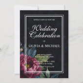 Elegante donkerroze bloemenbruiloft uitnodigingen (Voorkant)