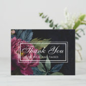 Elegante donkerroze bloemige waterverf bedankkaart kaart (Staand voorkant)