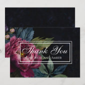 Elegante donkerroze bloemige waterverf Bedankt kaa Kaart (Voorkant / Achterkant)
