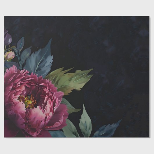 Elegante donkerroze bloemige waterverf cadeaupapier (Vlak)