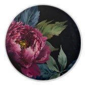 Elegante donkerroze bloemige waterverf keramische knop (Voorkant)