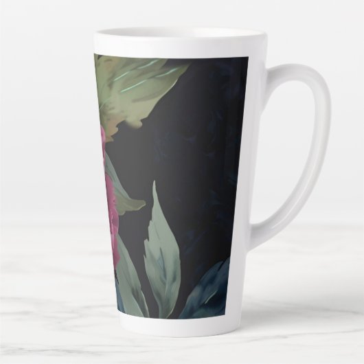 Elegante donkerroze bloemige waterverf latte mok (Rechts)
