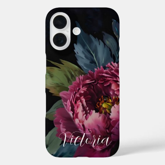 Elegante donkerroze bloemige waterverf personalise Case-Mate iPhone case (Achterkant)