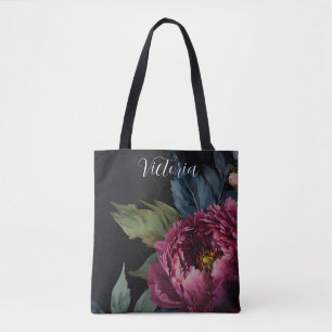 Elegante donkerroze bloemige waterverf personalise tote bag