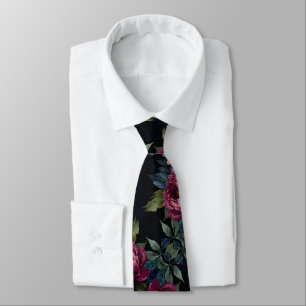 Elegante donkerroze bloemige waterverf stropdas