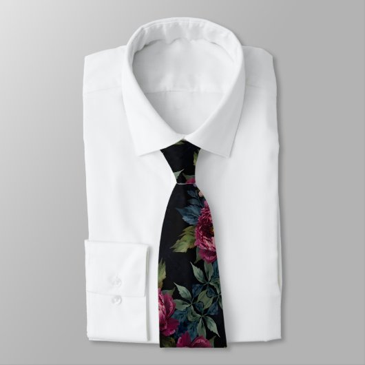 Elegante donkerroze bloemige waterverf stropdas (Gebonden)