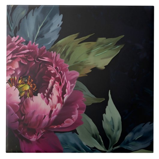 Elegante donkerroze bloemige waterverf tegeltje (Voorkant)