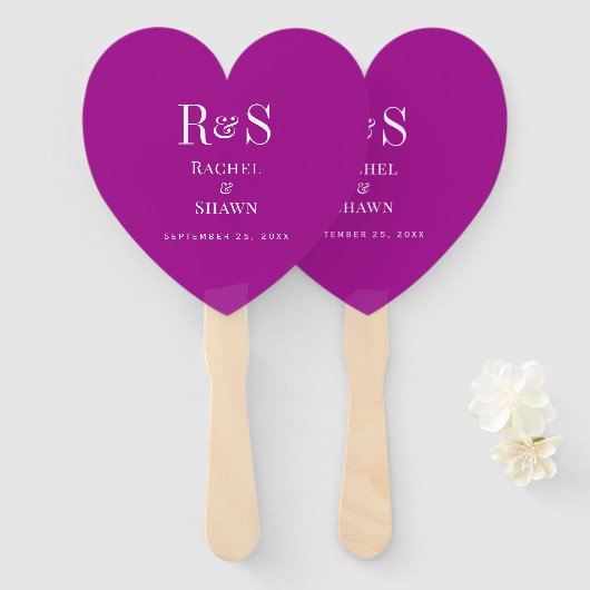 Elegante donkerroze chique moderne monogram bruilo handwaaier (Voorkant en achterkant)