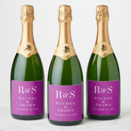 Elegante donkerroze chique moderne monogram bruilo sparkling wijnetiket