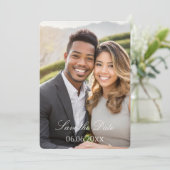 Elegante donkerroze en witte foto save the date (Staand voorkant)