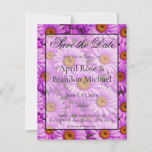 Elegante donkerroze magenta bloemendaisies save the date (Voorkant)