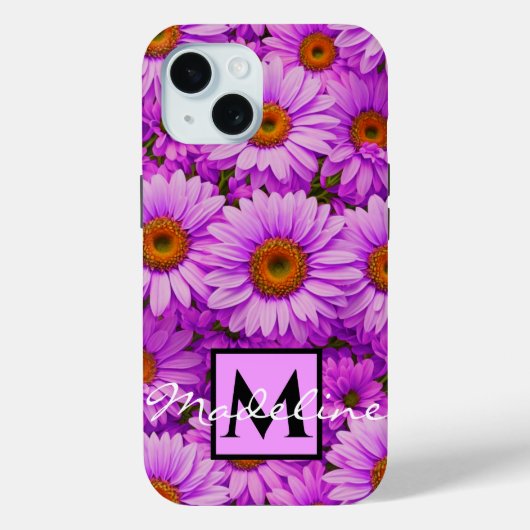 Elegante donkerroze magenta bloemenmadeliefjes Case-Mate iPhone case (Achterkant)