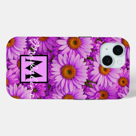 Elegante donkerroze magenta bloemenmadeliefjes Case-Mate iPhone case (Achterkant (horizontaal))