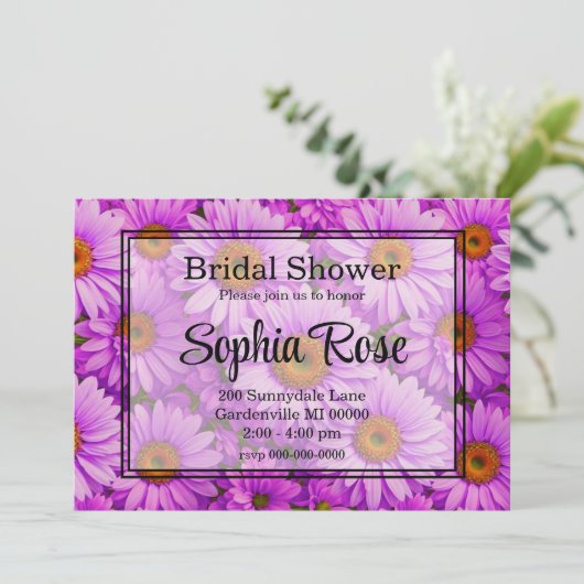 Elegante donkerroze magenta bloemenmadeliefjes kaart (Staand voorkant)