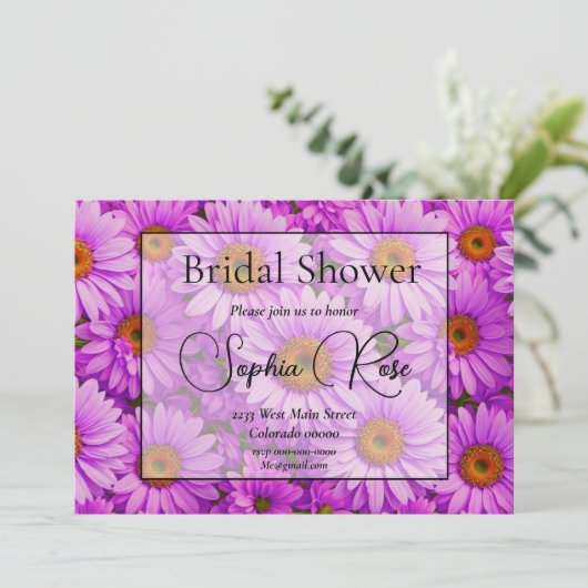 Elegante donkerroze magenta bloemenmadeliefjes kaart (Staand voorkant)