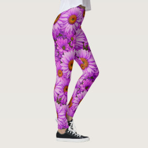 Elegante donkerroze magenta bloemenmadeliefjes leggings