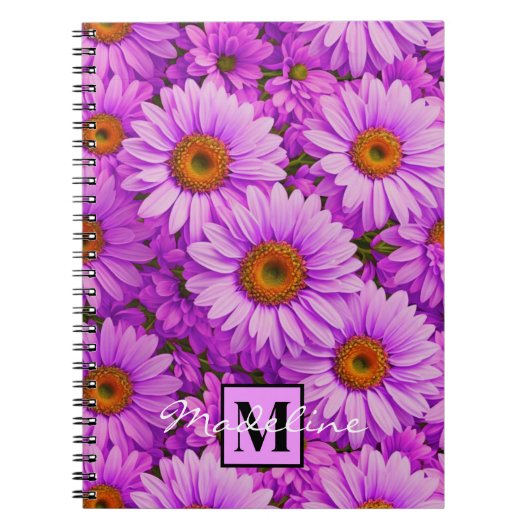 Elegante donkerroze magenta bloemenmadeliefjes notitieboek (Voorkant)