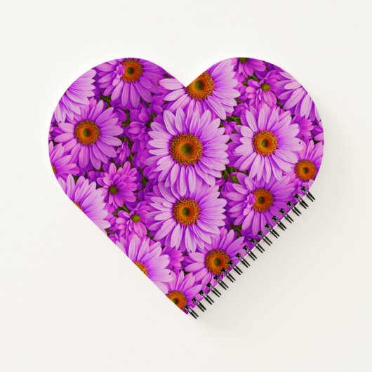 Elegante donkerroze magenta bloemenmadeliefjes notitieboek (Achterkant)