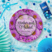 Elegante donkerroze magenta bloemenmadeliefjes papieren bordje (Feest)