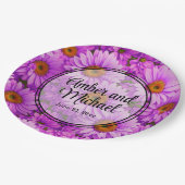 Elegante donkerroze magenta bloemenmadeliefjes papieren bordje (Gekanteld)