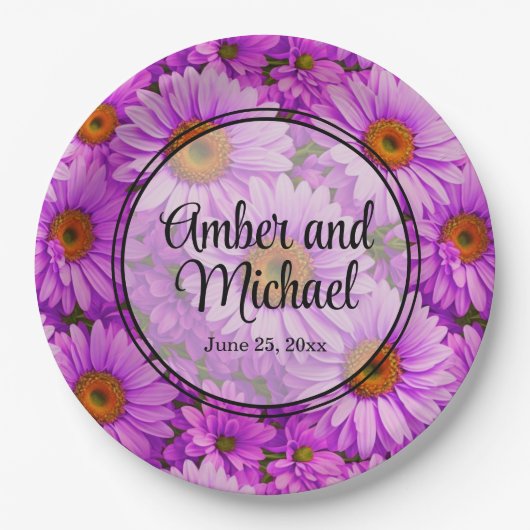 Elegante donkerroze magenta bloemenmadeliefjes papieren bordje (Voorkant)