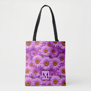 Elegante donkerroze magenta bloemenmadeliefjes tote bag