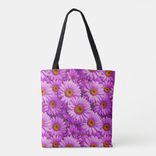 Elegante donkerroze magenta bloemenmadeliefjes tote bag (Achterkant)