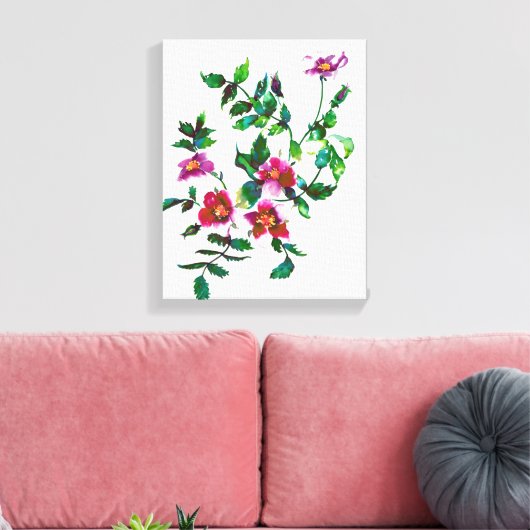 Elegante donkerroze moderne waterverf wilde bloeme canvas afdruk (Insitu (Woonkamer))