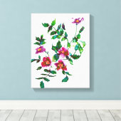 Elegante donkerroze moderne waterverf wilde bloeme canvas afdruk (Insitu (Houten vloer))