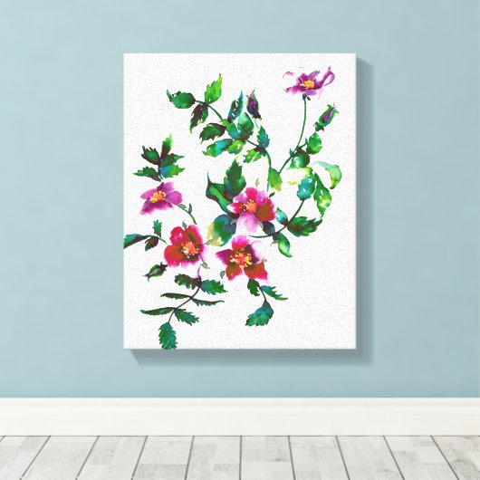 Elegante donkerroze moderne waterverf wilde bloeme canvas afdruk (Insitu (Houten vloer))