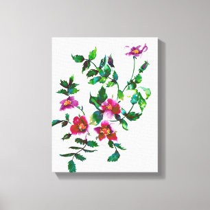 Elegante donkerroze moderne waterverf wilde bloeme canvas afdruk