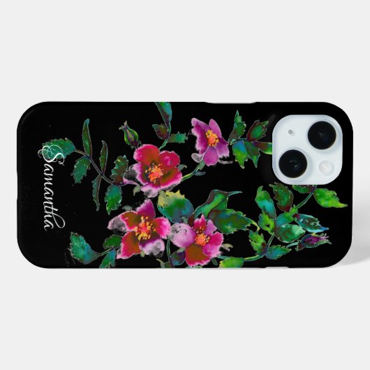 Elegante donkerroze moderne waterverf wilde bloeme Case-Mate iPhone case (Achterkant (horizontaal))