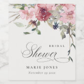 Elegante Donkerroze Roze Bloemrijke Bruidsdouche Wijn Etiket (Enkel label)