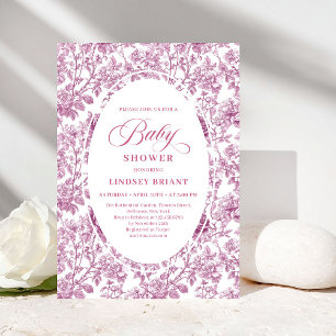 Elegante donkerroze roze gouden babyshower uitnodi kaart
