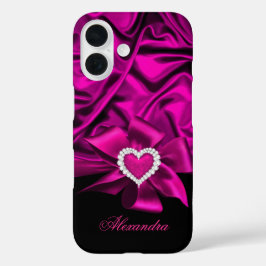 Elegante donkerroze zijde look zwarte hart sieraad iPhone 16 hoesje