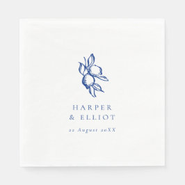 Elegante Doodle Blauwe Citroenen Bruiloft Servet