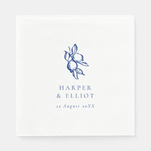 Elegante Doodle Blauwe Citroenen Bruiloft Servet (Voorkant)