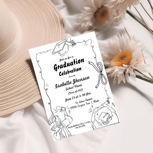 Elegante Doodle stijl handgetekende Afstuderen Kaart