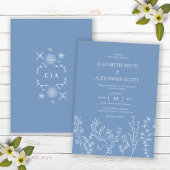 Elegante Doodle Wildflower Periwinkle bruiloft Kaart