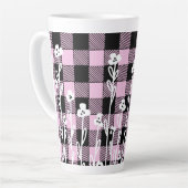 Elegante doodle zwart roze bloemenplaid patroon latte mok (Linkerhoek)