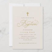 Elegante doop Beige Champagne Script Cross Kaart (Voorkant)