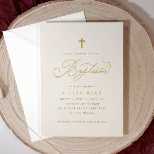 Elegante doop Beige Champagne Script Cross Kaart